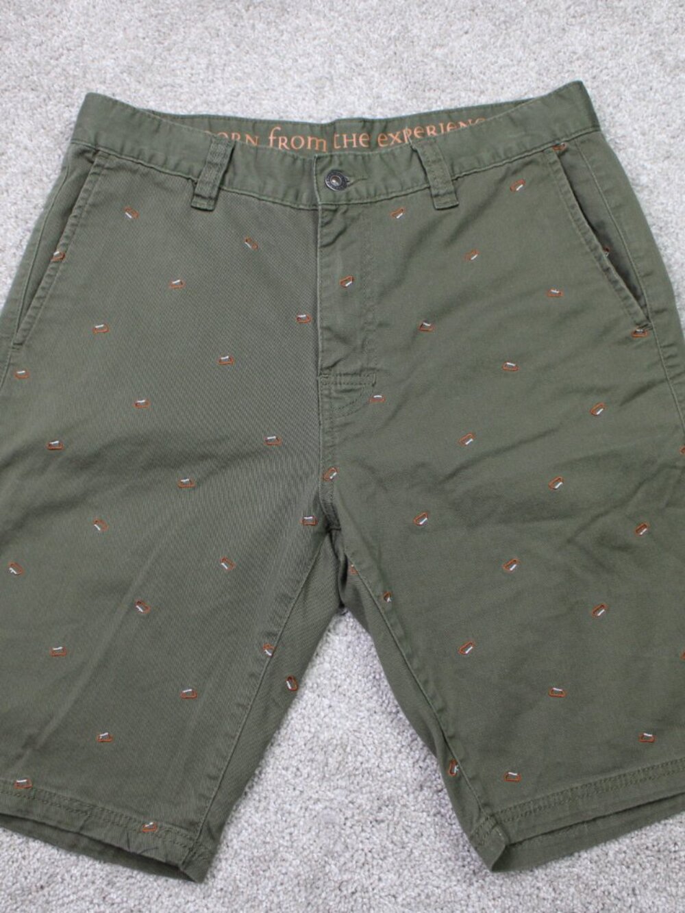 Prana AOP Shorts Mens 32 Green Table Rock Chino Carabiner All Over Print Stretch